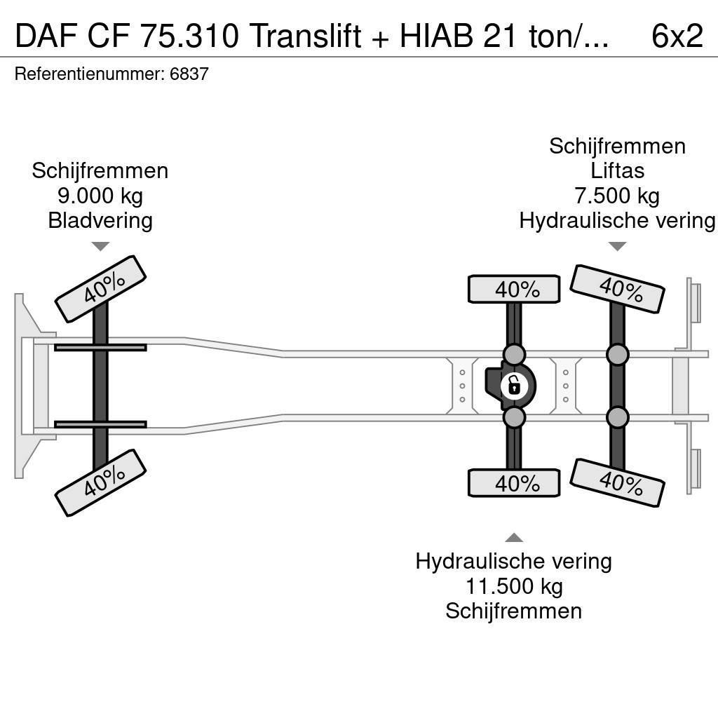 DAF CF 75.310 Translift + HIAB 21 ton/meter crane 185. Šiukšliavežės