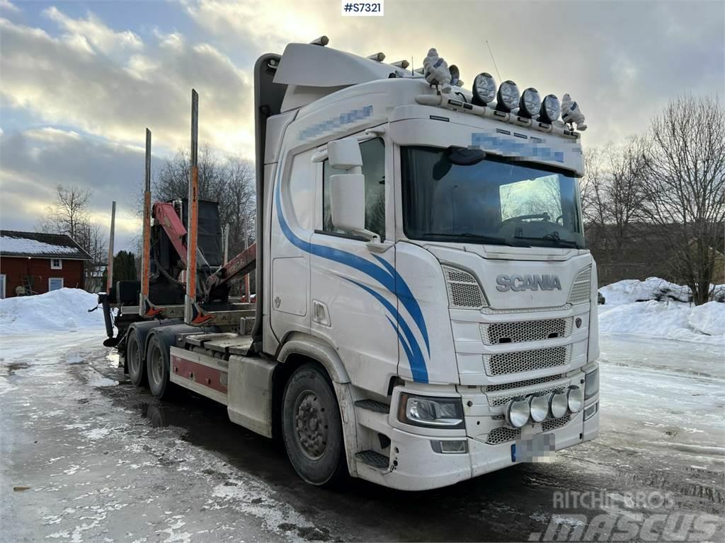 Scania R650 Timber truck with wagon and crane Miškovežių vilkikai