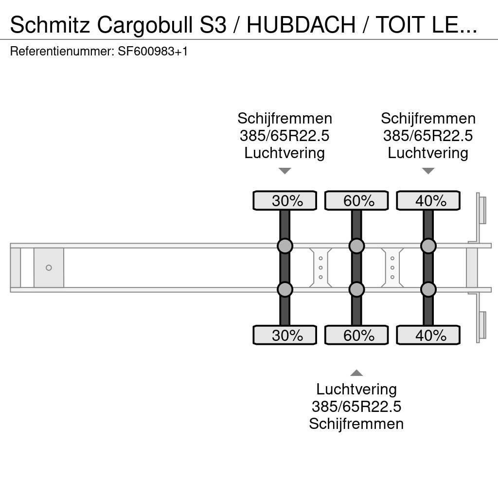 Schmitz Cargobull S3 / HUBDACH / TOIT LEVANT / HEFDAK / COIL / COILM Tentinės puspriekabės