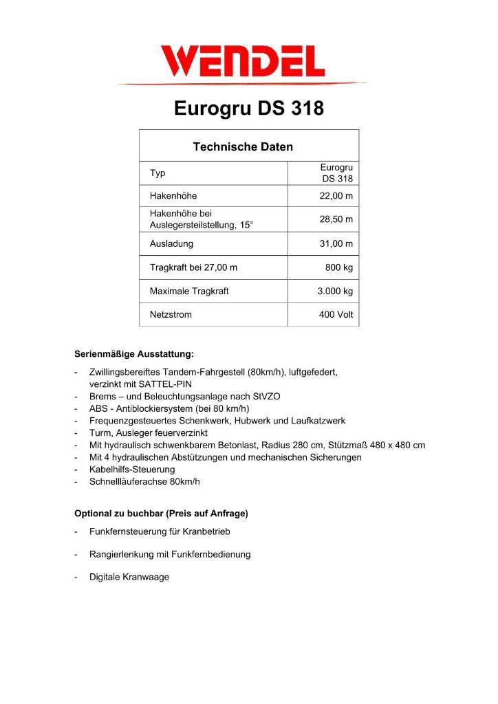 Eurogru DS 318 Schnellbaukran, Zimmermannkran, Kran Save pakeliantys kranai