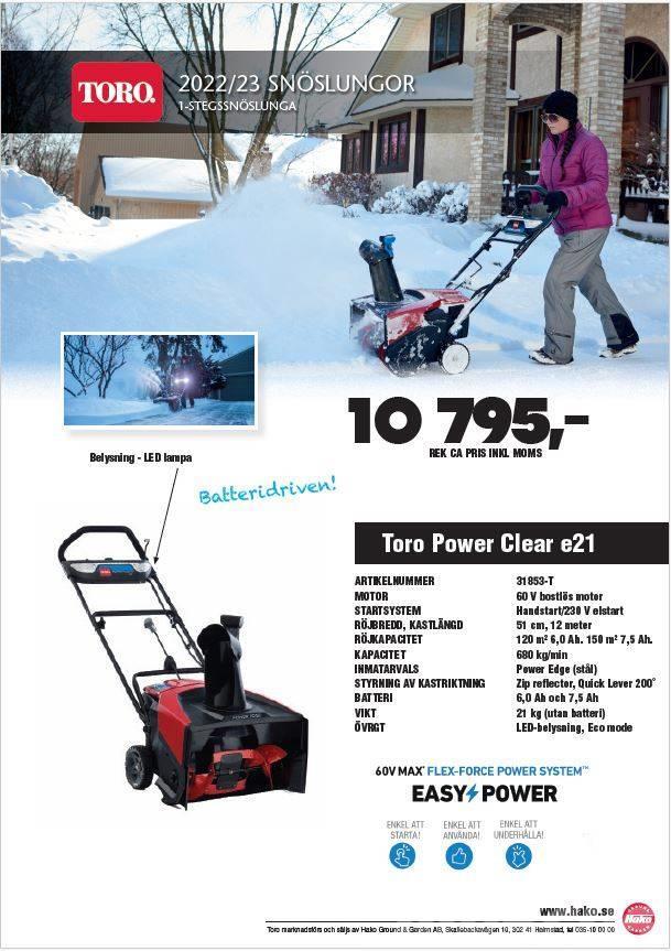 Toro Power Clear E21 batteridriven snöslunga Sniego pūstuvai