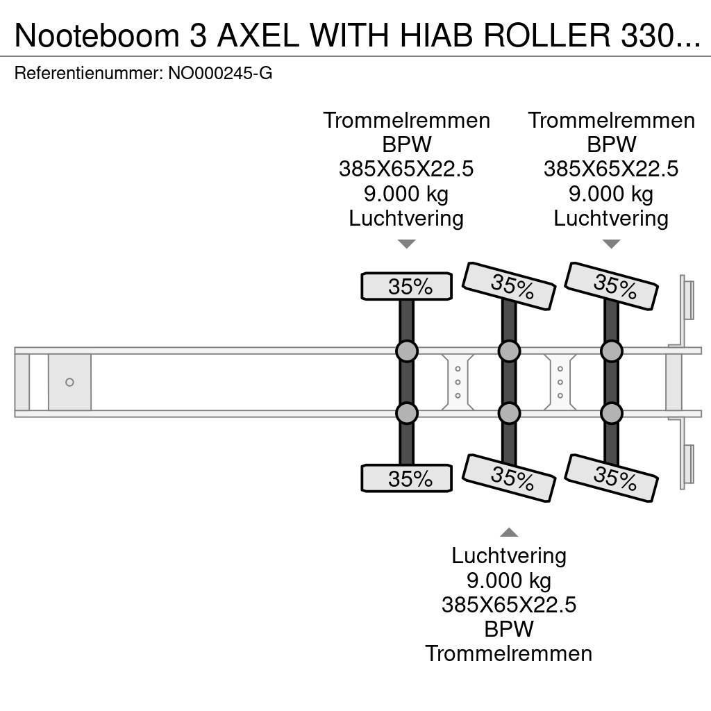Nooteboom 3 AXEL WITH HIAB ROLLER 330 F4 HATZ ENGINE Bortinių sunkvežimių priekabos su nuleidžiamais bortais