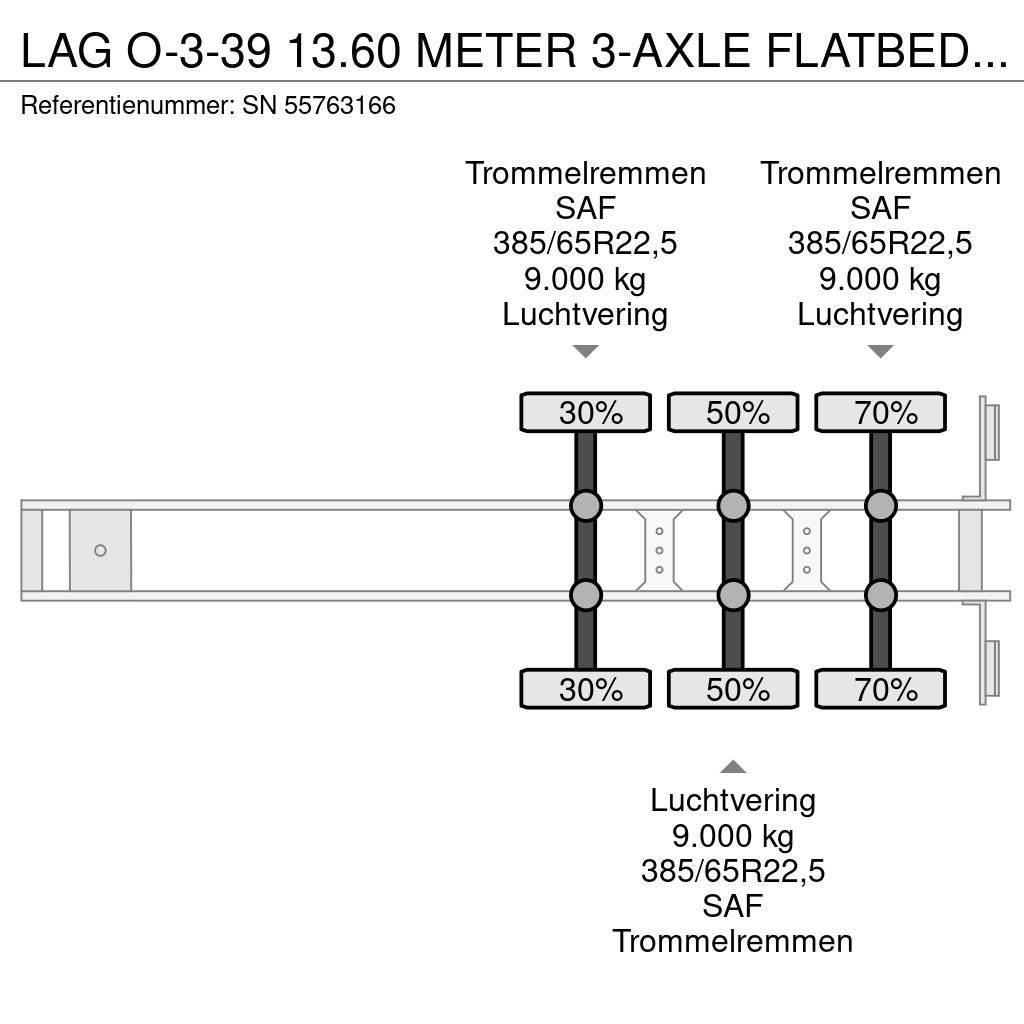LAG O-3-39 13.60 METER 3-AXLE FLATBED (4 IDENTICAL UNI Bortinių sunkvežimių priekabos su nuleidžiamais bortais