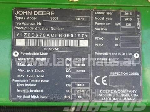John Deere S670 Derliaus nuėmimo kombainai
