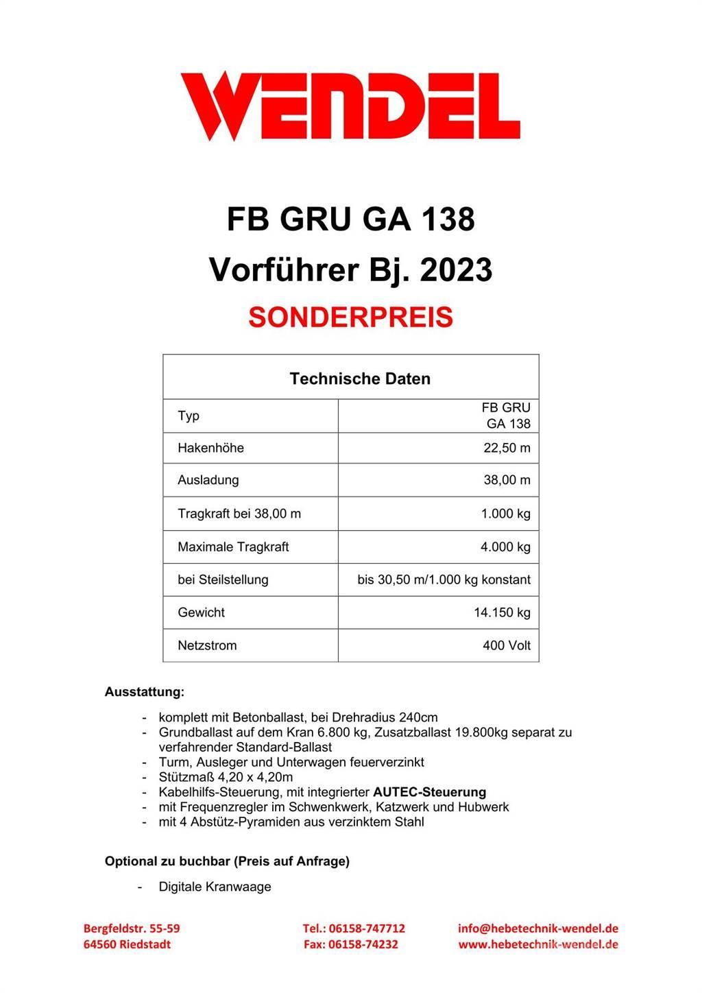 FB GRU Hochbaukran GA 138 Bokštiniai kranai